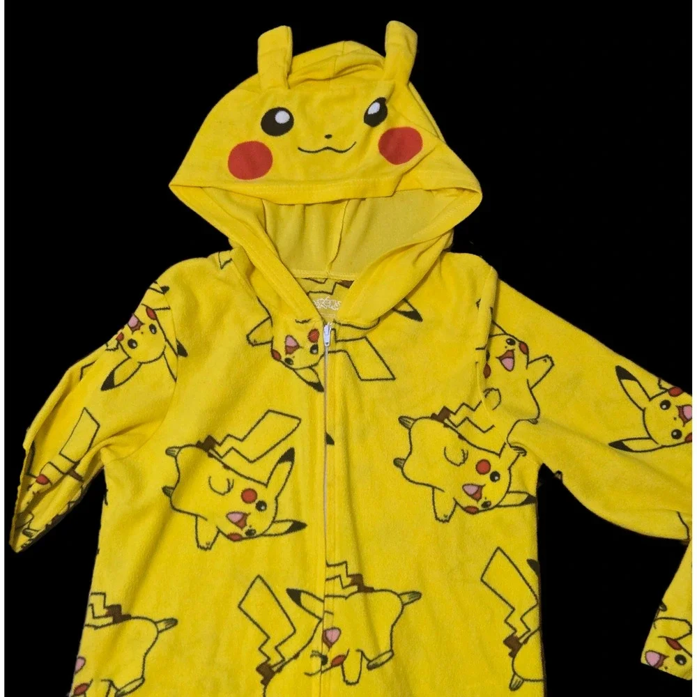 Pokemon Pikachu Kids Hooded Union Suit‎ One Piece Pajamas Yellow Size L 12/14